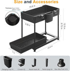 2 Pack Multi-Purpose Under Sink Organizers and Storage, 2025 Pull Out Cabinet Organizer for Bathroom & Kitchen, Under Cabinet Organizer with Hooks Hanging Cup, Black