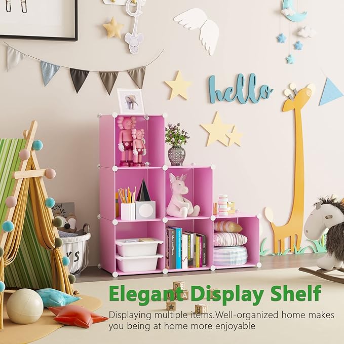 C&AHOME Cube Storage Organizer, 6-Cube Shelves Units, Closet Cabinet, DIY Plastic Modular Book Shelf, Ideal for Bedroom, Living Room, Office, 36.6" L x 12.4" W x 36.6" H Pink UPCS06P