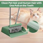 JOYMOOP Dark Teal Green Broom and Dustpan Set, Upright Angle with Built-in Comb Teeth, Ideal for Home, Office, Hardwood, Pet Hair