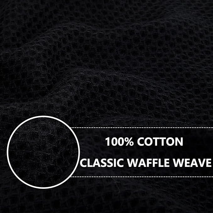 Homaxy 100% Cotton Waffle Weave Kitchen Dish Towels, Ultra Soft Absorbent Quick Drying Cleaning Towel, 13 x 28 Inches, 6-Pack, Black
