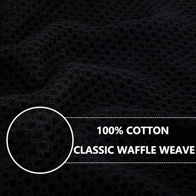 Homaxy 100% Cotton Waffle Weave Kitchen Dish Towels, Ultra Soft Absorbent Quick Drying Cleaning Towel, 13 x 28 Inches, 4-Pack, Black