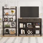 FATORRI Rustic 6 Cube Storage Organizer Bookshelf with 3 Drawers, Short Low Horizontal Bookshelf for Living Room, Industrial Wood and Metal Cubby Bookcase for Home Office (Walnut Brown, 47 Inch)