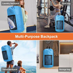 Femuar Laundry Bag Backpack Durable Laundry Bag with Shoulder Straps and Mesh Pockets Portable Laundry Dirty Clothes Hamper Bag for College Dorm (Blue)