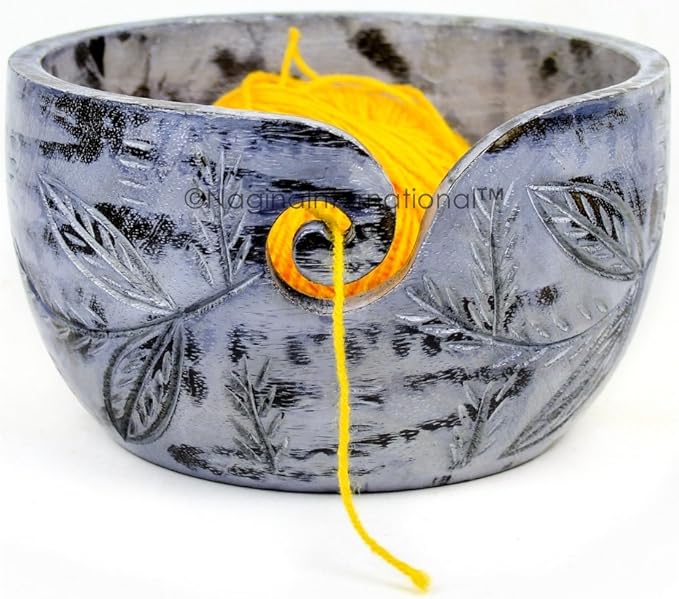 Exquisite Premium Yarn Ball Storage Bowls | Hand Painted Lovely Decor Yet Functional Yarn Dispenser (Small (6 x 3 x 6 Inches), Ash Grey)