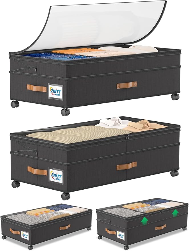 2Pack Under Bed Storage with Wheels, Scalable Under Bed Shoe Storage Containers, Clothes Organizer & Bedroom Furniture Organizers (Upgraded Style)