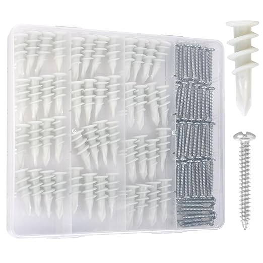 Self Drilling Drywall Anchors - 104Pcs Dry Wall Anchors and Screws Kit for Drywall,52 Self-Tapping/Threaded Plastic Sheetrock Anchors + 52#8 x 1-1/4'' Screws, Heavy Duty 75LB Hanging