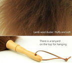 Lambswool Duster 16'' Length Solid Wooden Handle Leather Hang Strap for Cleaning Ceiling Fans Window Blinds Computer Furniture Figurines TV Natural Feather Duster,Brown