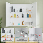 Buruis 30" x 30" Framed Medicine Cabinet with Mirror, Recessed or Wall Mounted Bathroom Cabinet, Adjustable Tempered Glass Shelves, Left/Right Open Reversible, No Assembly Required, White