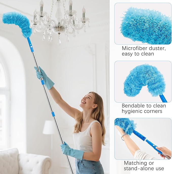75'' Window Squeegee Cleaner Tool, Professional Window Cleaning Kit for Glass with 360° Rotation & Extension Pole- Glass Cleaner Tool with Scrubber for Windows,Glass,Bathroom,Shower