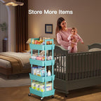 Pipishell 4-Tier Rolling Cart, Plastic Cart with Lockable Wheels & Reinforced Handle, Lightweight Utility Storage for Nursery, Bathroom, Craft Room, PIUC15TB
