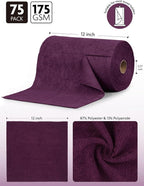 Fantasticlean Microfiber Cleaning Cloth Roll -75 Pack, Tear Away Microfiber Towels, 12" x 12", Reusable, Washable, Scratch Free, Ultra Absorbent for Car, Home Supplies (Dark Purple)