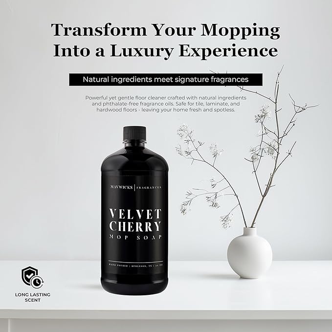 Fragrances - Luxury Mop Soap (Velvet Cherry) 32 Oz – Velvet Cherry Scented Floor Cleaner for Mopping – Pet Safe, Best Smelling Mop Detergent for All Surfaces