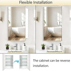 Medicine Cabinet, Rectangular Beveled Frameless Mirror Cabinet,Wall Mounted Cabinet for Bathroom Toilet Kitchen,Recess or Surface Mount,24x24 in