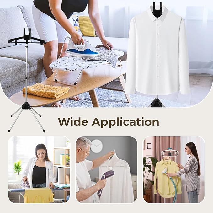 Foldable Garment & Clothes Drying Rack, Foldable Clothes Stand with Adjustable Height, Handheld Hanging Hanger Stand, 4-Leg Clothes Steam Ironing Machine Accessories Bracket