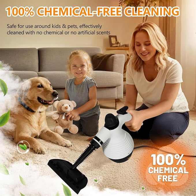 Handheld Steam Cleaner, With 16 Accessories and Safety Lock, Steam Cleaner for Home, Multi-purpose for Cleaning Floors, Dirt, Grease, Grout, Tiles, Floors, Sofas and Car