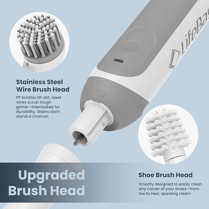 LifeBasis Rechargeable Power Scrubber, Cordless Electric Cleaning Brush, Water Resistant Small Electric Grout Brush with 5 Brushes for Home/Kitchen/Bathroom/Grout/Tile/Shower/Tub, White