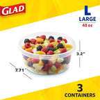Glad GladWare Big Bowl Food Storage Containers with Lids, Large Round No BPA Plastic Containers for Soups, Salads, and Meal Prep, Lock Tight Seal, Microwave Dishwasher Safe, 48 Oz, 3 Count
