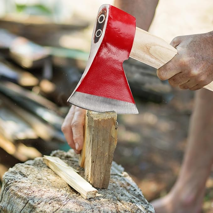 15” Chopping Axe with Sheath, Small Camping Hatchet Hand Axe for Wood Splitting, Outdoor Bushcraft Axe Tools for Hiking Gardening with Anti-Slip Handle