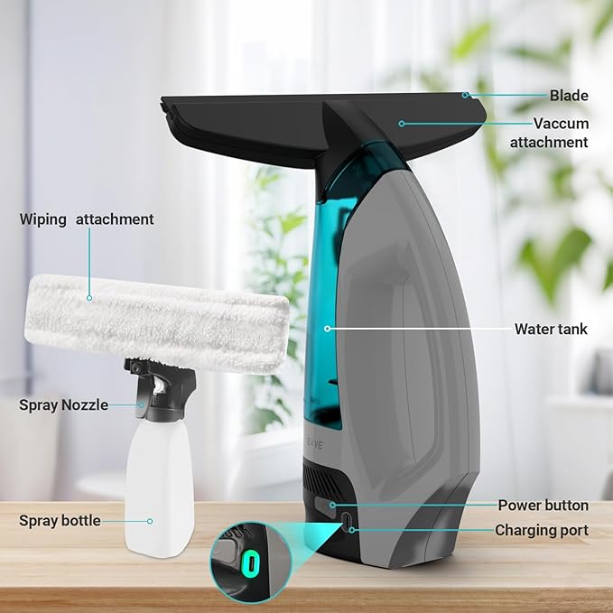 Electric Window Vacuum Squeegee, Cordless Window Vacuum Cleaner, Rechargeable Windows Vac Set, Power Squeegee Windows Vac for Glass, Tiles, Mirrors