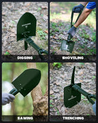 DARTMOOR Camping Shovel, 24" Larger Folding Shovel with Saw Edge, Portable Outdoor Survival Snow Shovel for Off Road Camping Hiking Digging Backpacking, Car Emergency, Entrenching Tool, Green