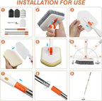 Shower Cleaner Brush, 3-in-1 Tile Tub Scrubber Brush with 51" Adjustable Long Handle, 3 Different Function Cleaning Heads, Scrub Brush for Bathroom, Kitchen, Walls, Bathtub, Sink