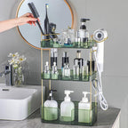 Akinbas 3 Tier Bathroom Organizer Countertop Makeup Perfume Tray Skincare Organizer Comes with Hair Dryer Rack and Toothbrush Holder for Bathroom Dresser Vanity (Green)
