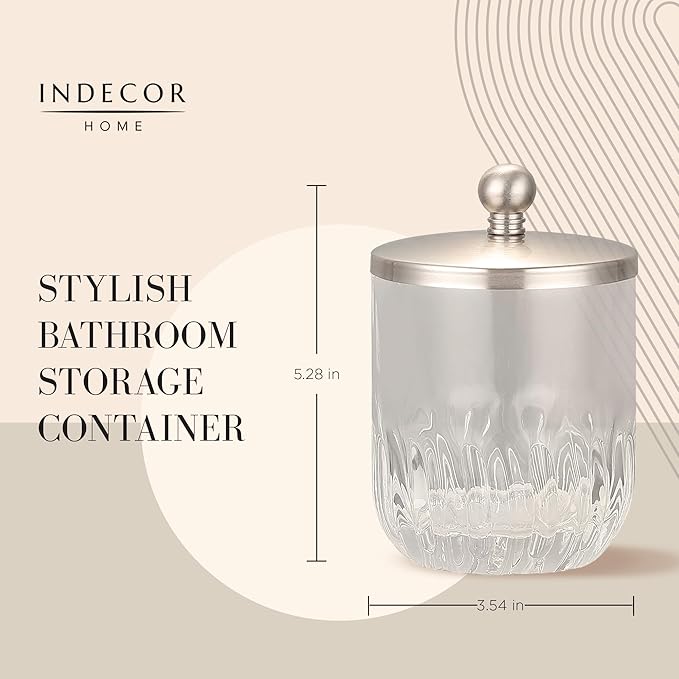 Glass Jar with Metal Lid for Bathroom Organization, Clear Apothecary Jar for Cotton Balls, Q Tips, and Small Accessories, Stylish Bathroom Storage Container Nickel