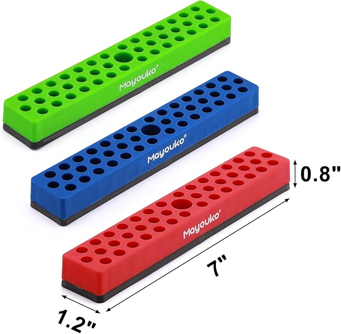 Mayouko 3PCS 1/4" Magnetic Hex Bit Holder Rack Organizer, 129 Holes, 1/4-Inch Drill Bit Holder, 3 Racks, Magnetic Bit Holder with Magnet Base for Screwdriver Bits