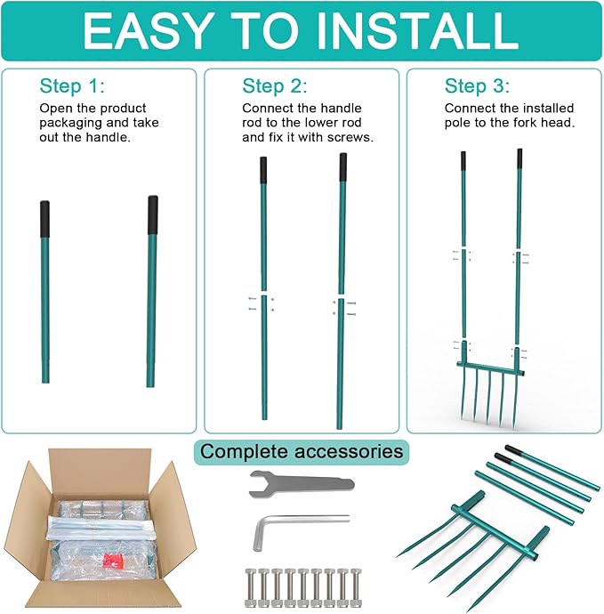 5 Tines 20 in Wide Heavy Duty Pitch Fork for Gardening Spading, Ergonomic Stainless Steel Digging Fork, 55 inch Heigh Handled Broad Fork Garden Tool Claw Weeder Soil Tiller Cultivator Aerate Clay Soil
