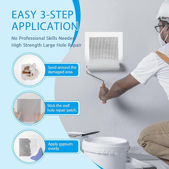 4-Pack 12x12 Inch Drywall Repair Patch Kit, Self-Adhesive Mesh with Aluminum Panels, Heavy-Duty Wall and Ceiling Hole Patch for Large Repairs