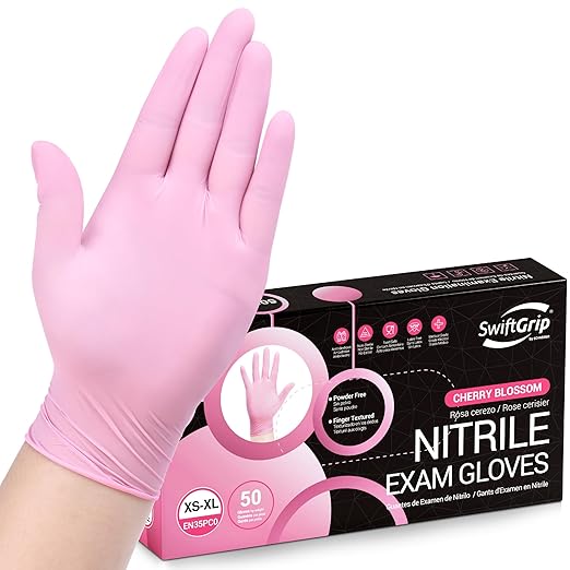 Pink Disposable Exam Gloves, X-Small, 50-ct Box, Powder-Free, Latex-Free, Medical Grade Gloves for Cleaning & Esthetician