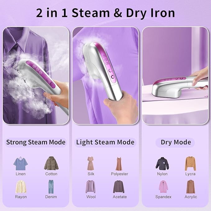 Handheld Steamer for Clothes Portable, 300ml Big Capacity, 1200W Strong Power, 100-250V Dual Voltage for International Travel, One-Step Steam Press for Wrinkle-Free
