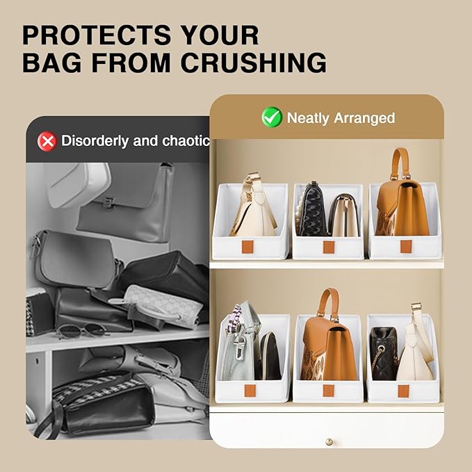 DIMJ Closet Organizers for Purses, Bags & More - Foldable Fabric Cube Storage 6 Pack - White (5.9 x 11.8 x 6.7 in) - Ideal for Shelves, Wardrobe, Bedroom & Office