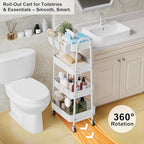 4 Tier Heavy Duty White Metal Rolling Cart with Lockable Wheels,Utility Storage Organizer Carts, Four Tier Roller Book Snack Cart for Kitchen, Bathroom, Garage, Baby Diaper, Craft, Art, Teacher