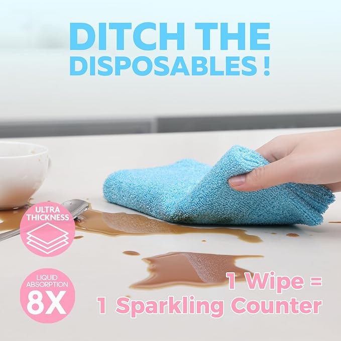 Fantasticlean XL Tear-Away Microfiber Cleaning Cloth Roll, 16'' by 16''- 36 Sheets, Thick & Large Detailing Towels, Ultra Absorbent, Lint-Free Reusable Wipes for Home, Car or Outdoor (Glossy Blue)