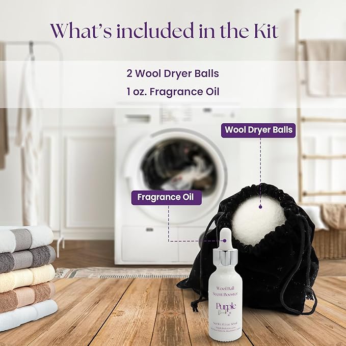 Purple Duck Wool Dryer Balls with Scent Booster – Reusable Dryer Balls for Laundry, Softens Fabrics, Reduces Static, Includes Scent Booster - Linen & Sunshine 1 Oz