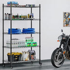 5 Shelf Storage Rack Adjustable Organizer with Wheels Metal Heavy Duty Standing Shelf Units for Terrace Garage Kitchen Bathroom Black 29.53” L x 13.78” W x 63.86” H (Black, 5 Shelf with Wheel)