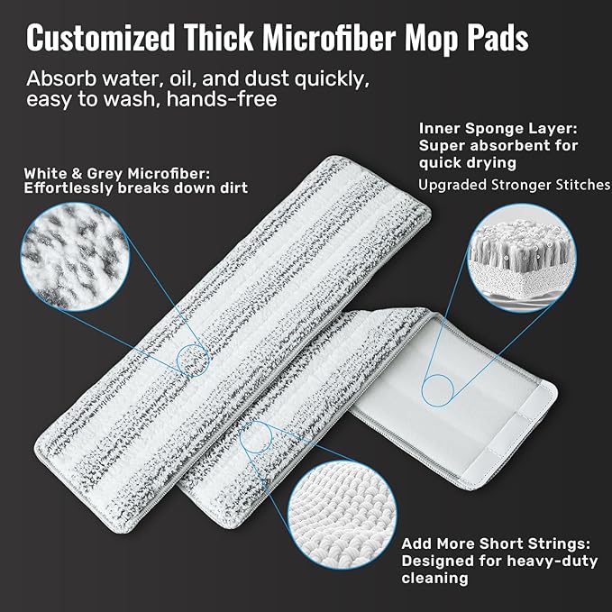 Mop and Bucket Set, Flat Mop and Bucket System with Separate Dirty and Clean Water, 3-Compartment Wall Cleaner Mop, Flat Mops for Floor Cleaning with 8 Microfiber Pads