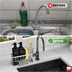 GMISUN Dish Soap Dispenser for Kitchen, 12 fl oz Matte Black Kitchen Soap Dispenser with Silver Sponge Holder, Customized Removable Soap Dispensers Set, Modern Hand and Dish Soap Dispensers Set