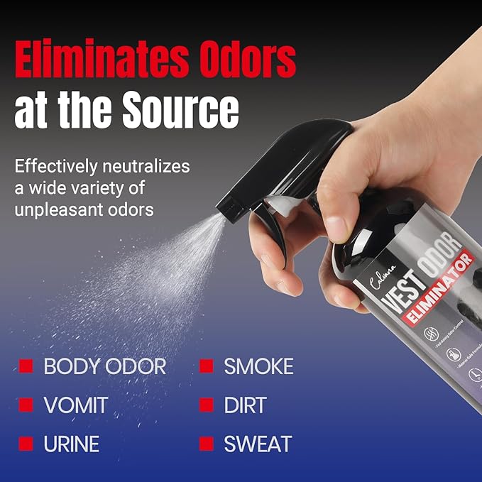 (2-Pack) Calvana 16.9 fl.oz Vest Odor Eliminator Spray, Vest Deodorizer for Security Services & Tactical Equipment, Residue-Free, Safe for All Fabrics, All-day Freshness