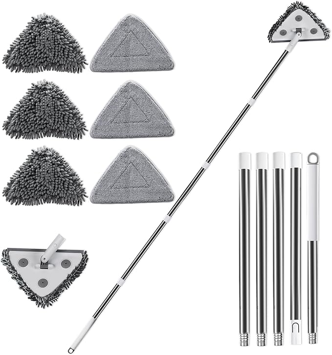 MUEE Window Cleaning kit, 3 in 1 Adjustable Window Washing Squeegee Kit with Extension Pole, Squeegee Window Cleaner Tool with 6 Replacement Pads, Wall Washer Cleaning Tool for Walls/Glass/Window