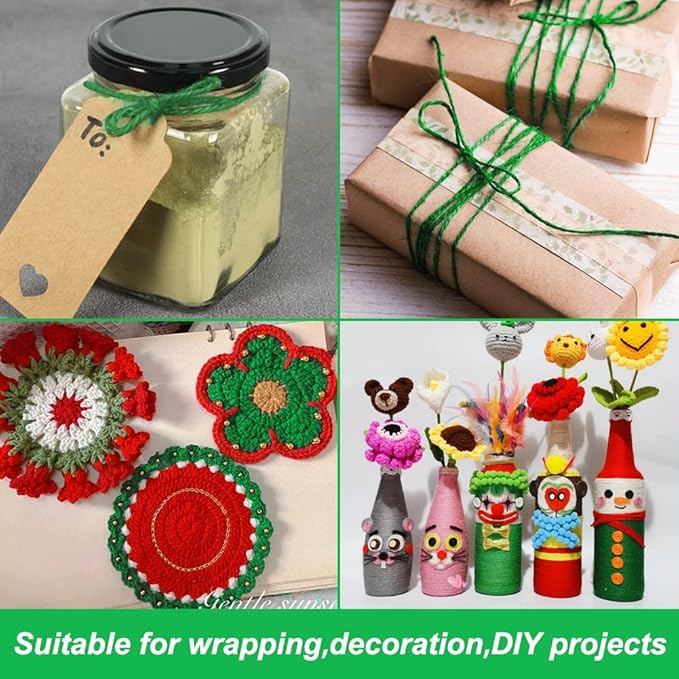 Vivifying Garden Twine, 328 Feet 3mm Green Plant Ties, Strong Jute Twine String for Climbing Plants, Tomatoes, Crafts and Decoration