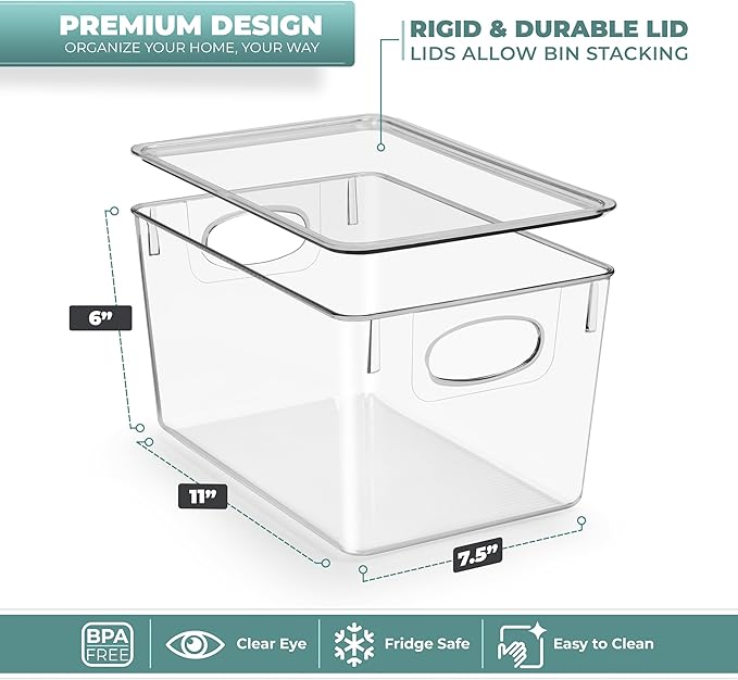 Sorbus Large Plastic Storage Bins with Lids - for Kitchen Organization, Pantry Organizers and Storage, Fridge Organizer, Cabinet Organizer, Refrigerator Organizer Bins - Clear Storage Bins (2 pack)