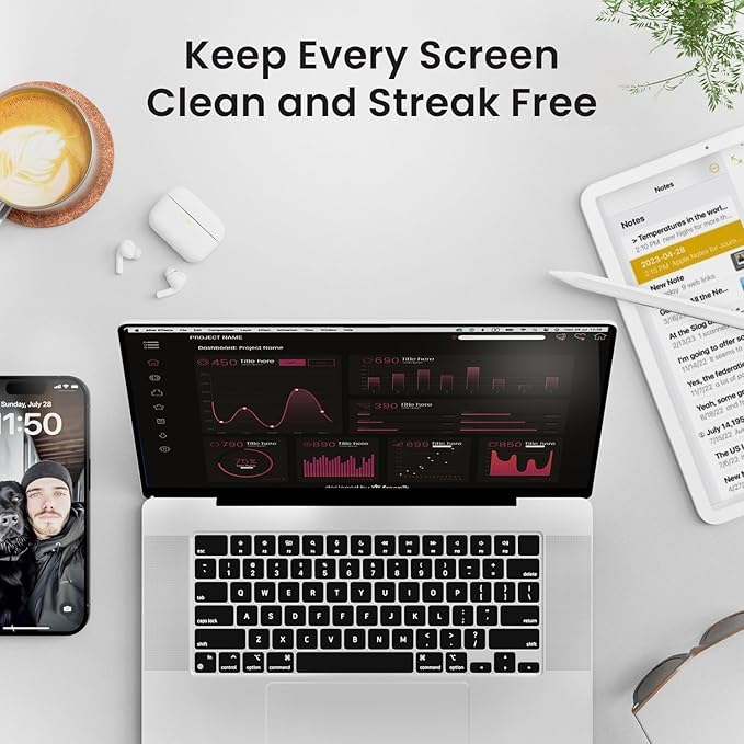 EVEO® Screen Cleaner Spray Kit (Streak-Free) TV Screen Cleaner for Smart TV, LCD, LED, OLED | Computer Screen Cleaner Spray and Wipe Microfiber Cloth - TV, Monitor, Laptop, iPad, Car - 6.7oz 4 Pack