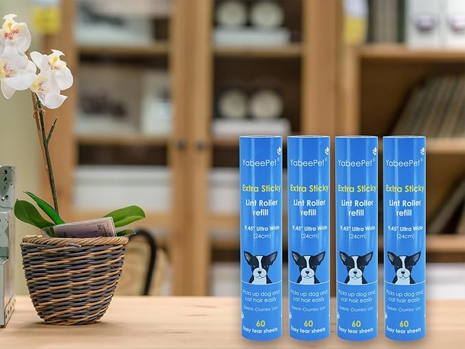 9.45" Large Lint Roller Refills, Suitable for Most 9.45in Giant Lint Rollers, Extra Sticky Rollers for Floor, Carpets, Couch, Clothing, and Pet Hair Cleaning, 4 Rolls 240 Sheets Total