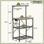 Huuger 4-Tier Bakers Rack with Reversible Power Outlet, 23.6 Inch Microwave Stand, Kitchen Bar, with Top Shelf, 6 S Hooks, Greige