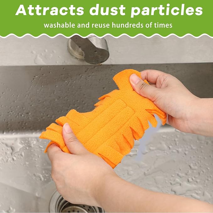 Zubebe 12 Pcs Duster Refill Reusable Fleece Duster Refills Feather Flat Dusters Multi Surface Washable Cleaning Pads Tools for Home, Blinds, Car, Pet, Furniture, Fans (Orange)