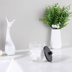 Glass Cotton Jar Holder Matte Black Lid, Elegant Bathroom Storage Canister for Qtips, Cotton Balls, Floss, Makeup Organizer, Vanity Bathroom Organization