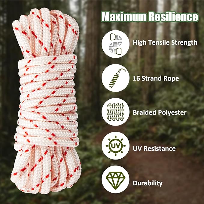 10 ft (3.5mm) Lawn Mower Pull Cord Replacement, High Tensile Strength Pull Rope with Handle for Generator, Weed Eater, Chainsaw, Pressure Washer, and Small Engine