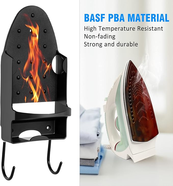 Ironing Board Hanger Wall Mount Ironing Holder Heat Resistant Iron Hanger with Iron Board Rack for Max 5 Inch Width (Black)
